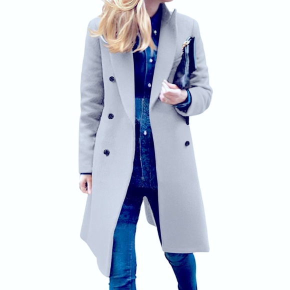 ChouYatou Stylish Gray Double-Breasted Wool Coat size 2XL - Picture 1 of 11